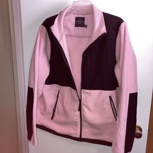 Baby Pink Black Zip Fleece Lined Collared Long Sleeve Fleece Women's Size 2X